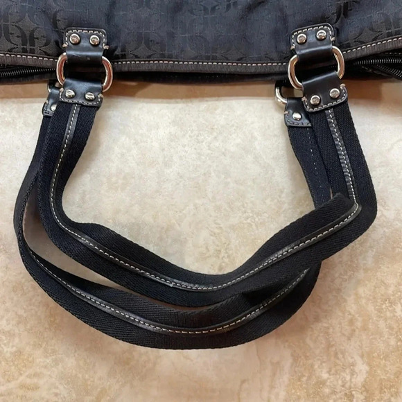 Fossil Modern Vintage Black Logo Fabric Tote Bag Canvas Straps Women’s Pocket - Picture 9 of 16